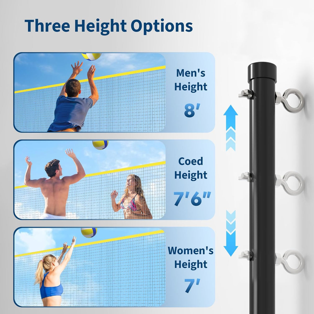 Riedhoff Portable 32 ft x 8 ft Outdoor Volleyball Net Set, with Adjustable Height, Yellow & Black
