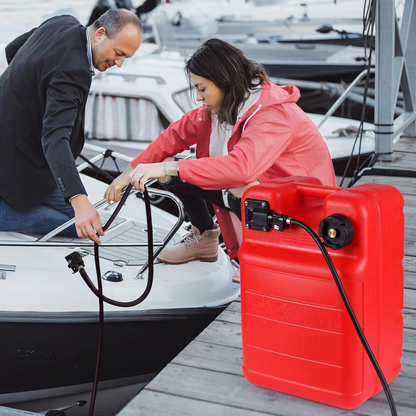Garvee Portable Boat Fuel Gas Tank with Fuel Line, 6 Gallon, 11.6" x 9.8"x 17.8", Red