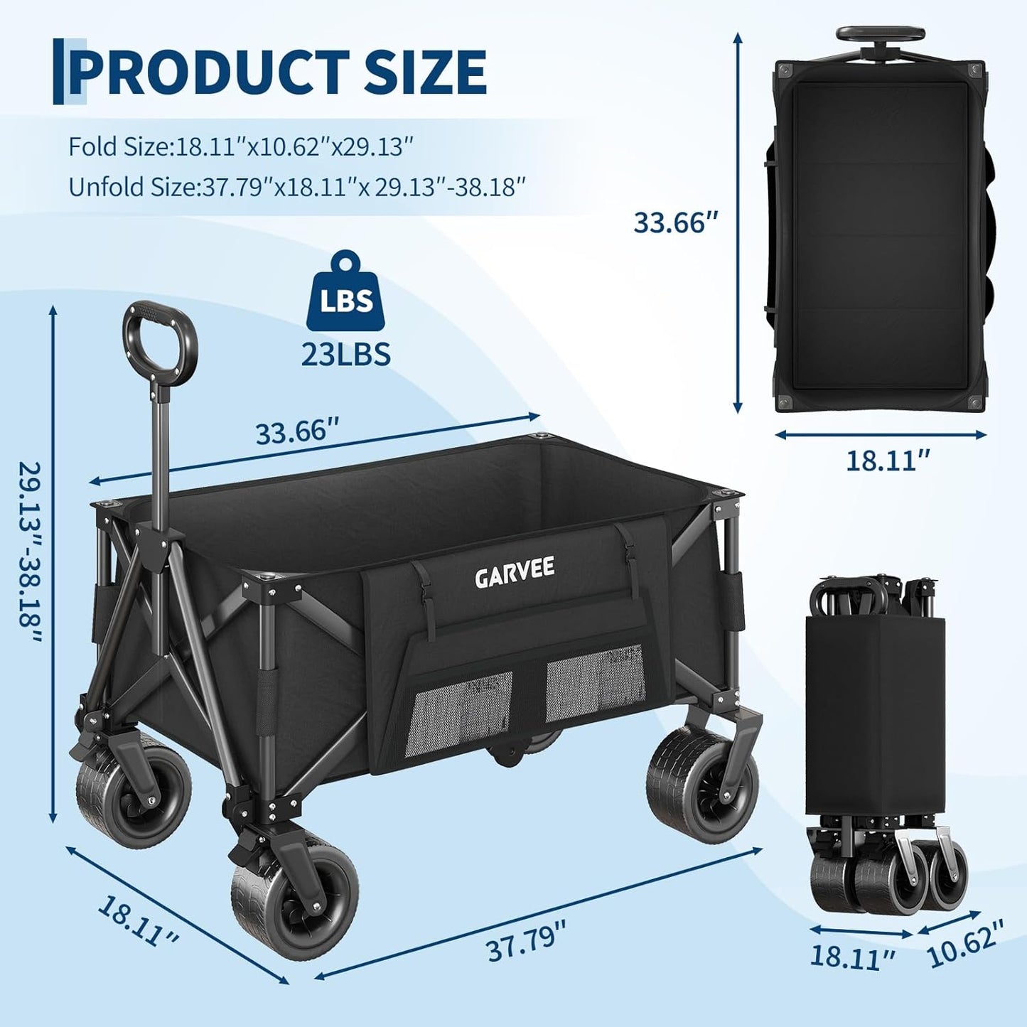 Garvee Large Foldable Wagon Carts, 480 ibs Weight Capacity, 280L with 4" Width Wheels
