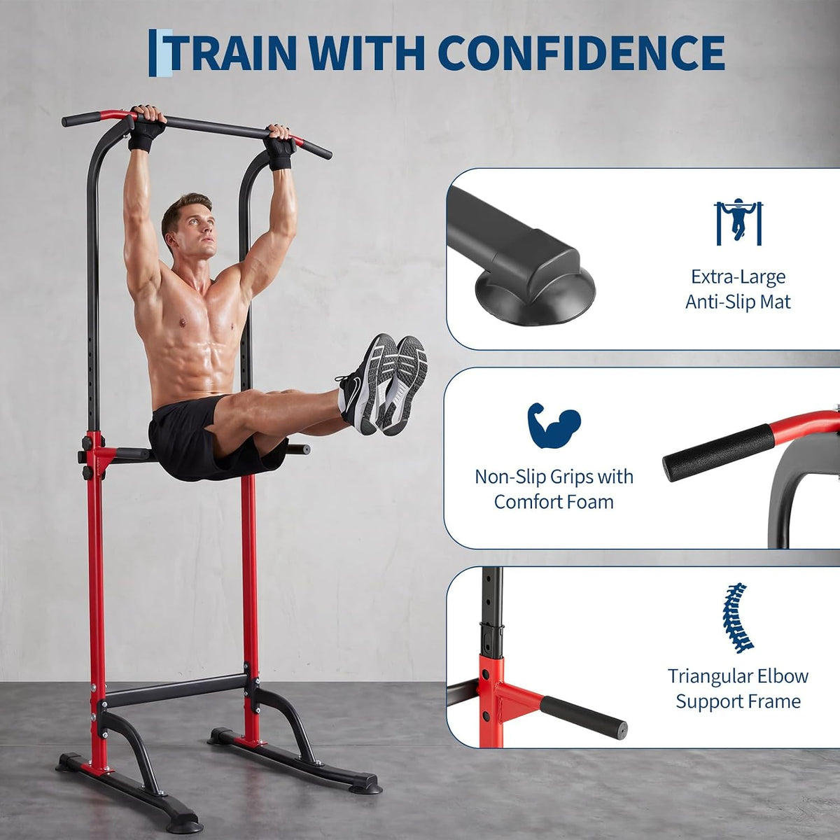 Riedhoff Power Tower Workout Station, Adjustable Pull Up Bar with Dip Bars, 10 Height Levels