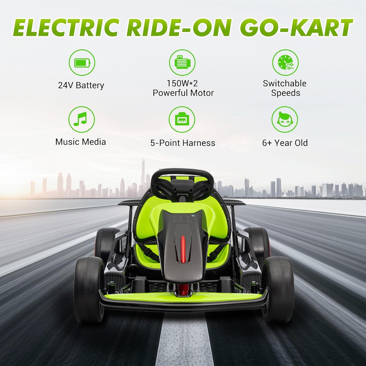 Garvee Kids Electric Drift Go-Kart, 24V 7AH Battery, 2*150W Motors, Outdoor Ride On Toy