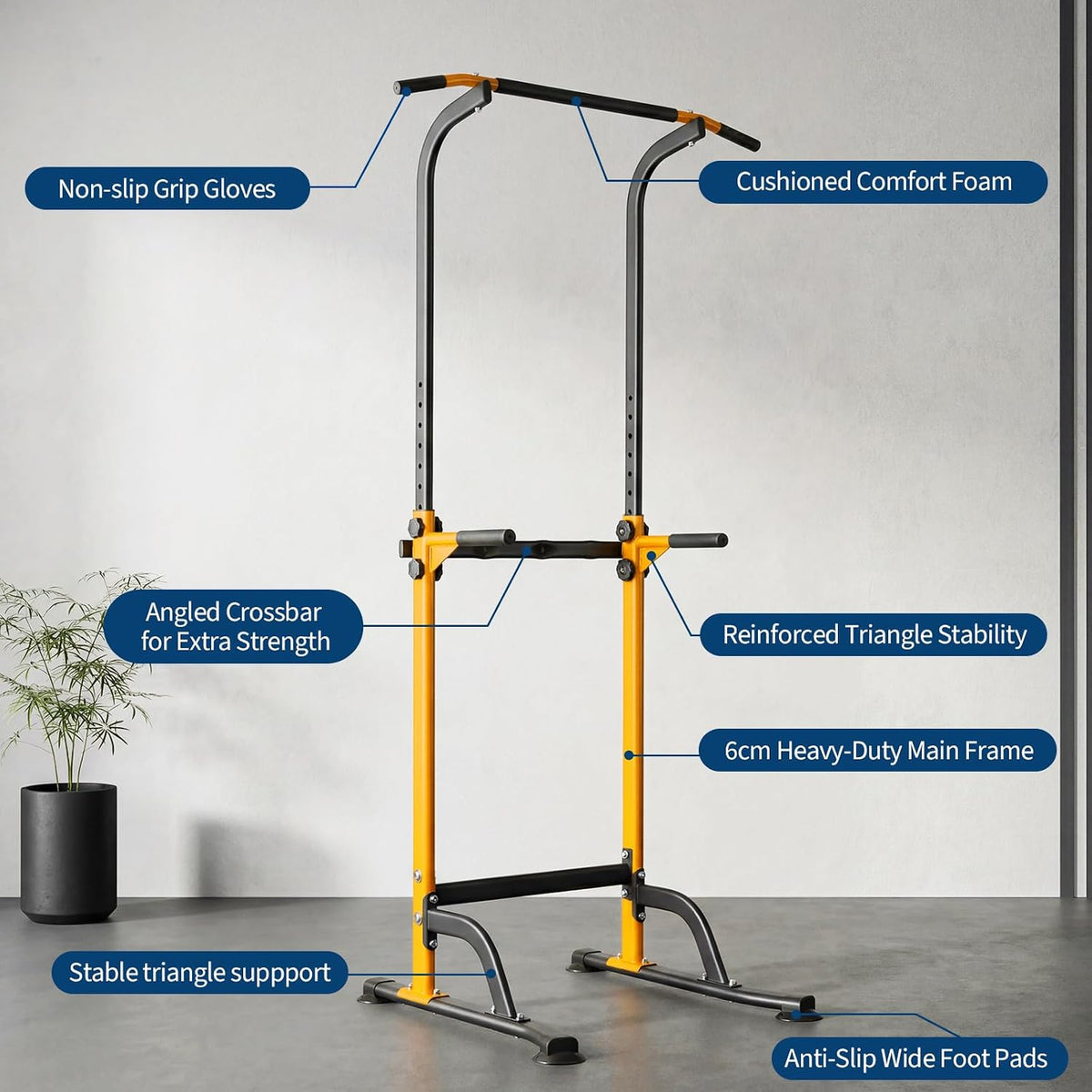 Riedhoff Power Tower Workout Station, Adjustable Pull Up Bar with Dip Bars, 10 Height Levels