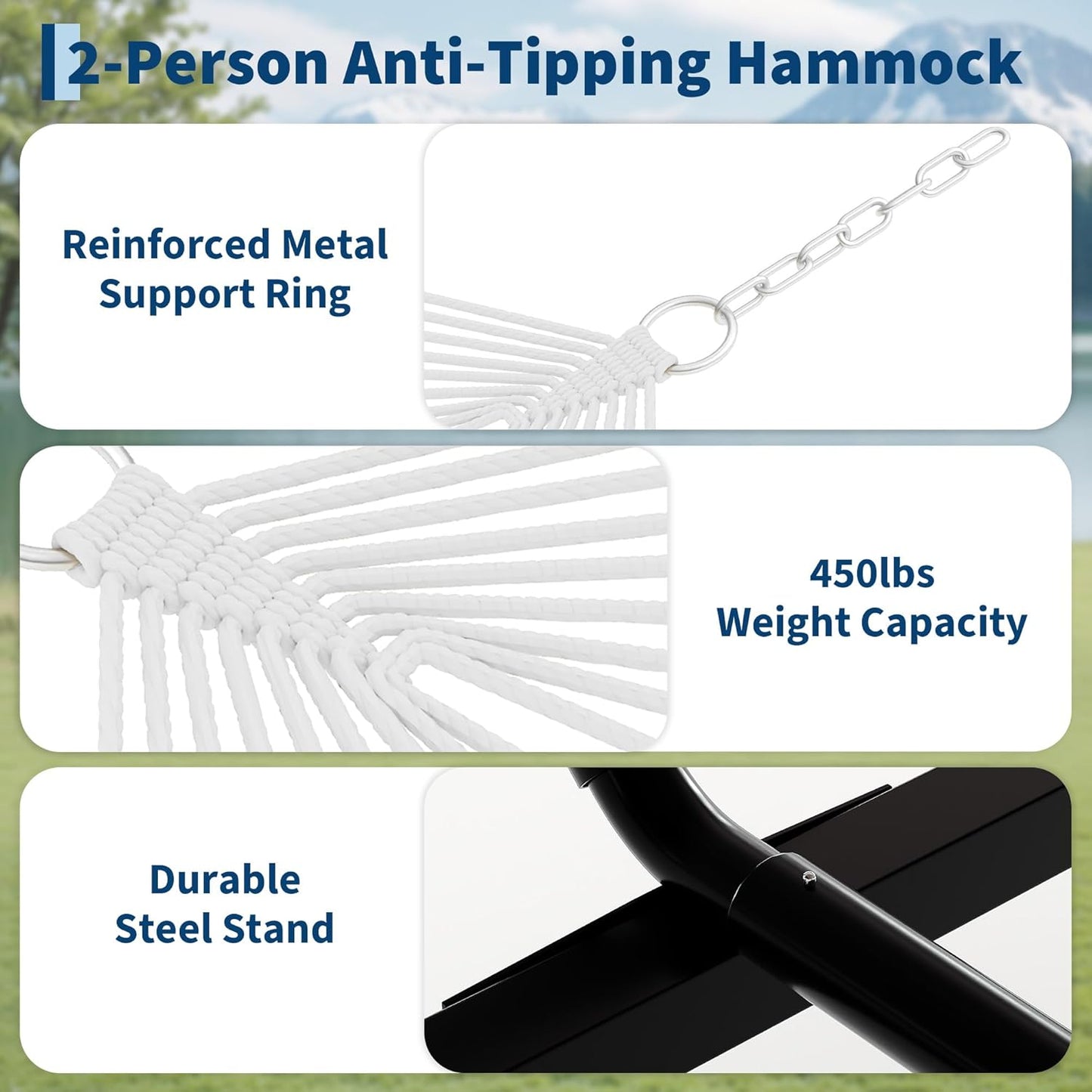 Garvee Double Hammock with Stand, Heavy Duty with Balance Rope