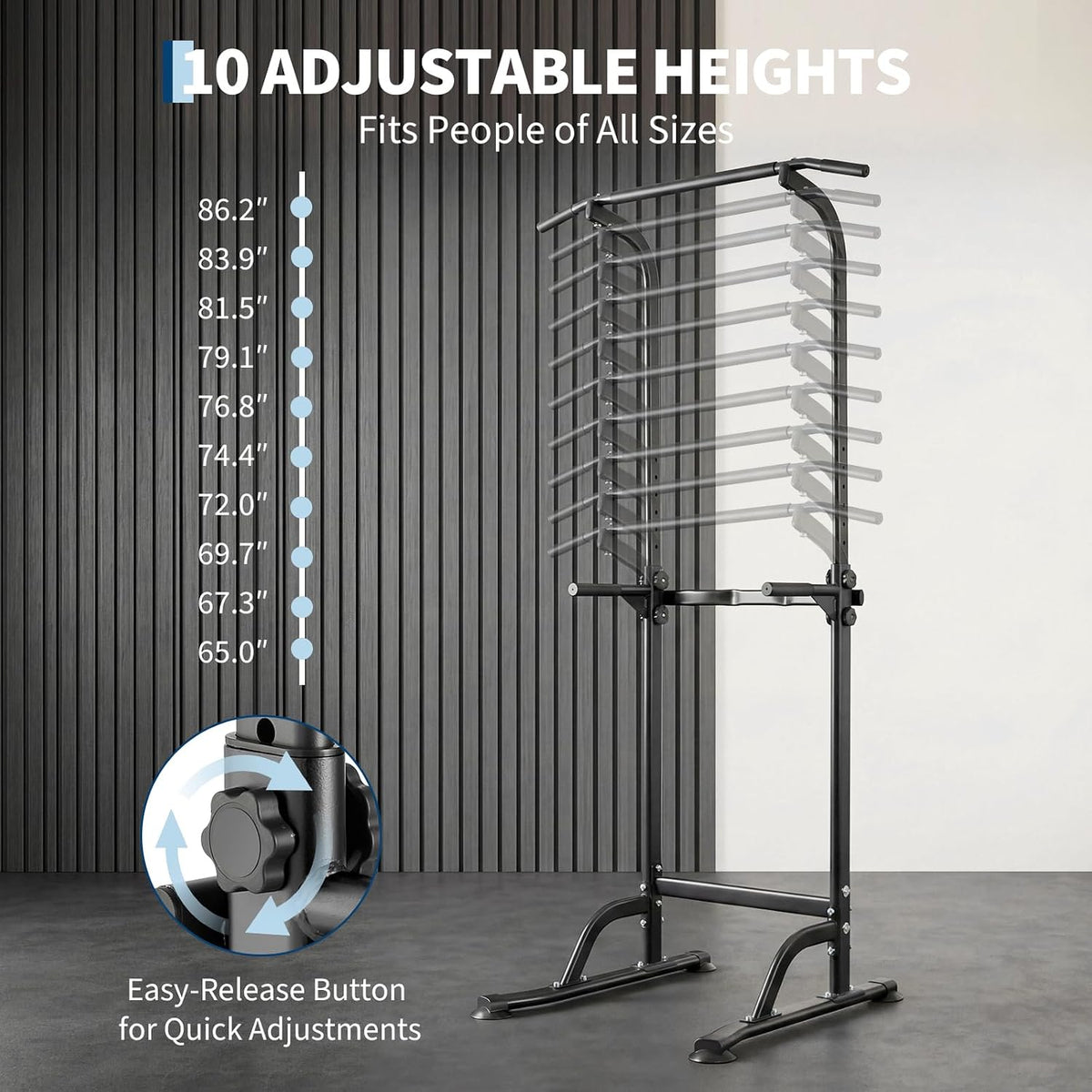 Riedhoff Power Tower Workout Station, Adjustable Pull Up Bar with Dip Bars, 10 Height Levels