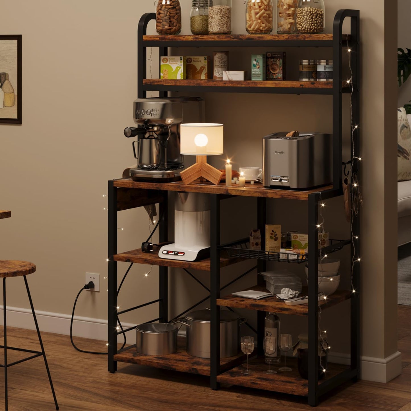 Garvee Kitchen Baker Rack with 2 Power Outlets, 6 Tier Storage Shelf, 35.4 x 15.7 x 59.1"