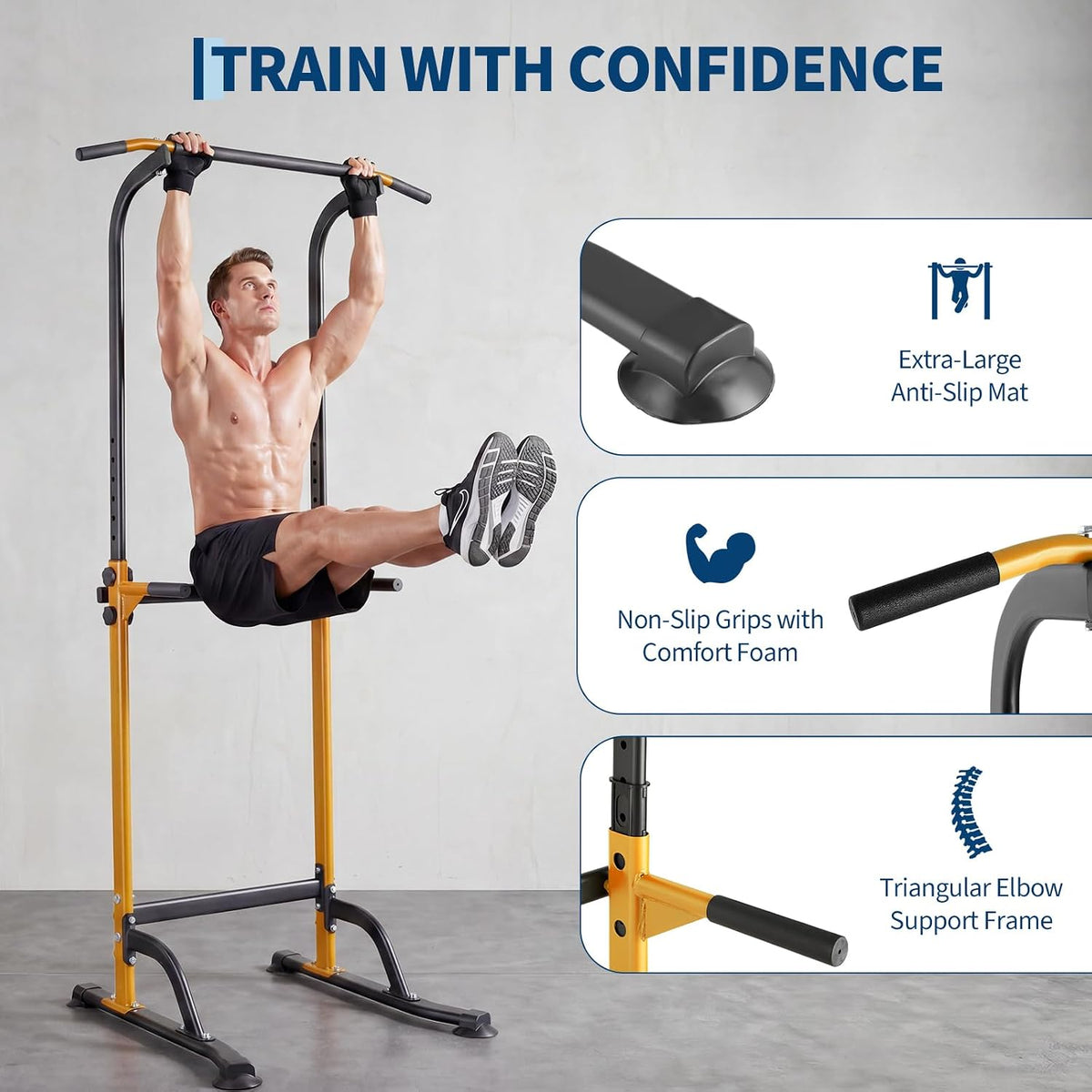 Riedhoff Power Tower Workout Station, Adjustable Pull Up Bar with Dip Bars, 10 Height Levels