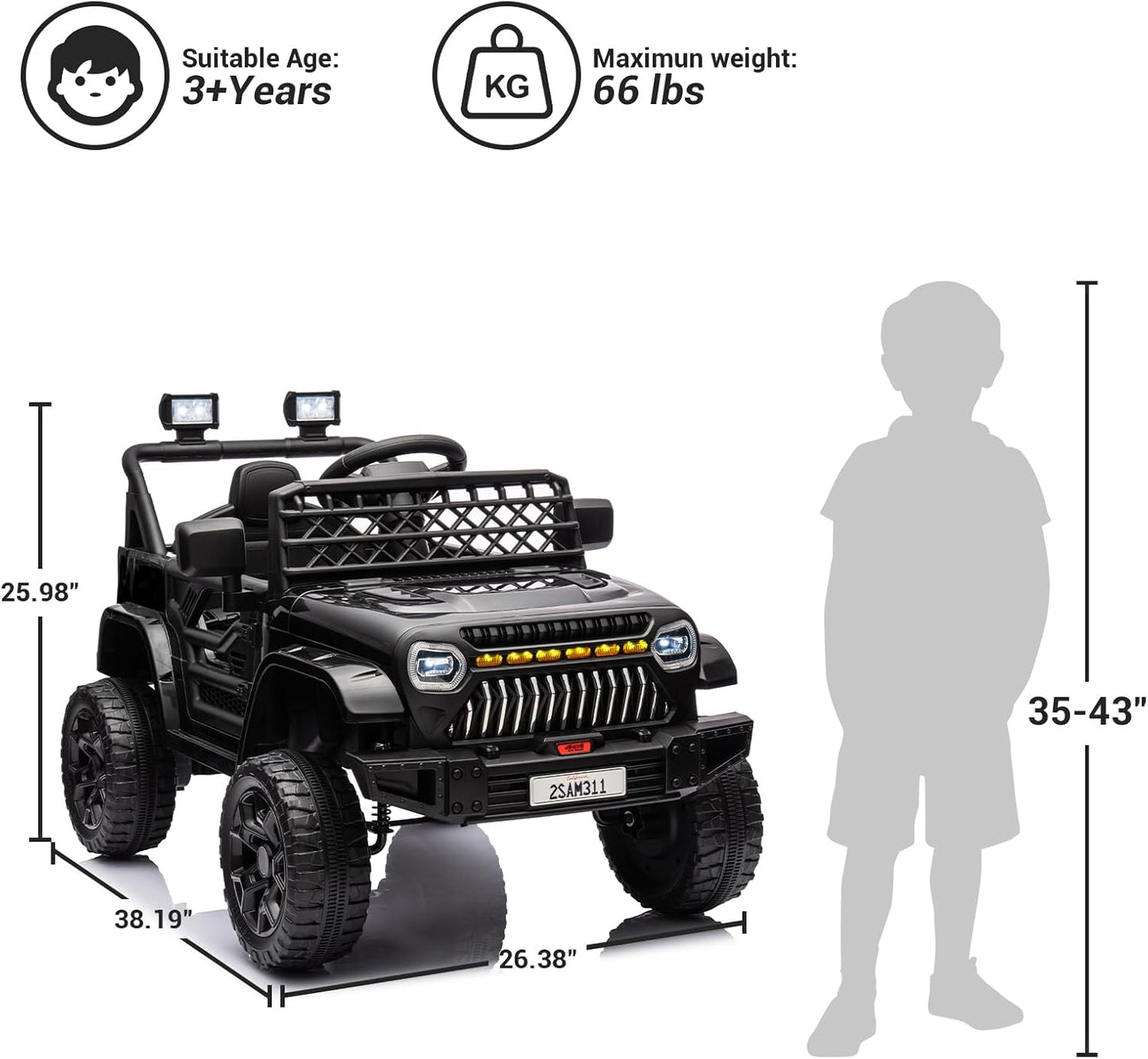 Garvee Kids Ride On Truck Car TR2311 with Remote Controller, LED Lights & Music, Age 3+