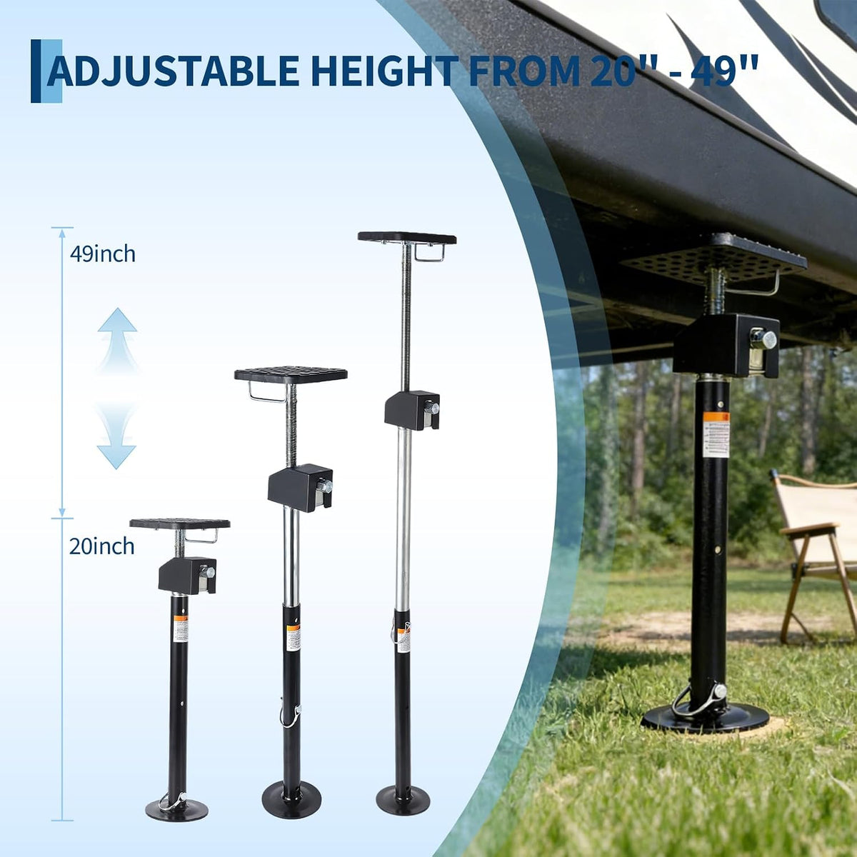 Riedhoff 20" to 49" Steel RV Stabilizers, Adjustable Height, Flat Top Support Block, 5.9" x 5.9" x 49"