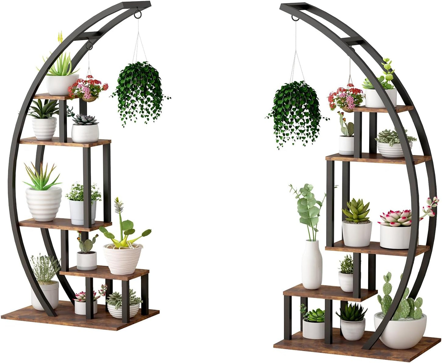 Garvee 5-Tier Wood Plant Stand, 23.6" x 15.7" x 56", Semicircle, 2 Count