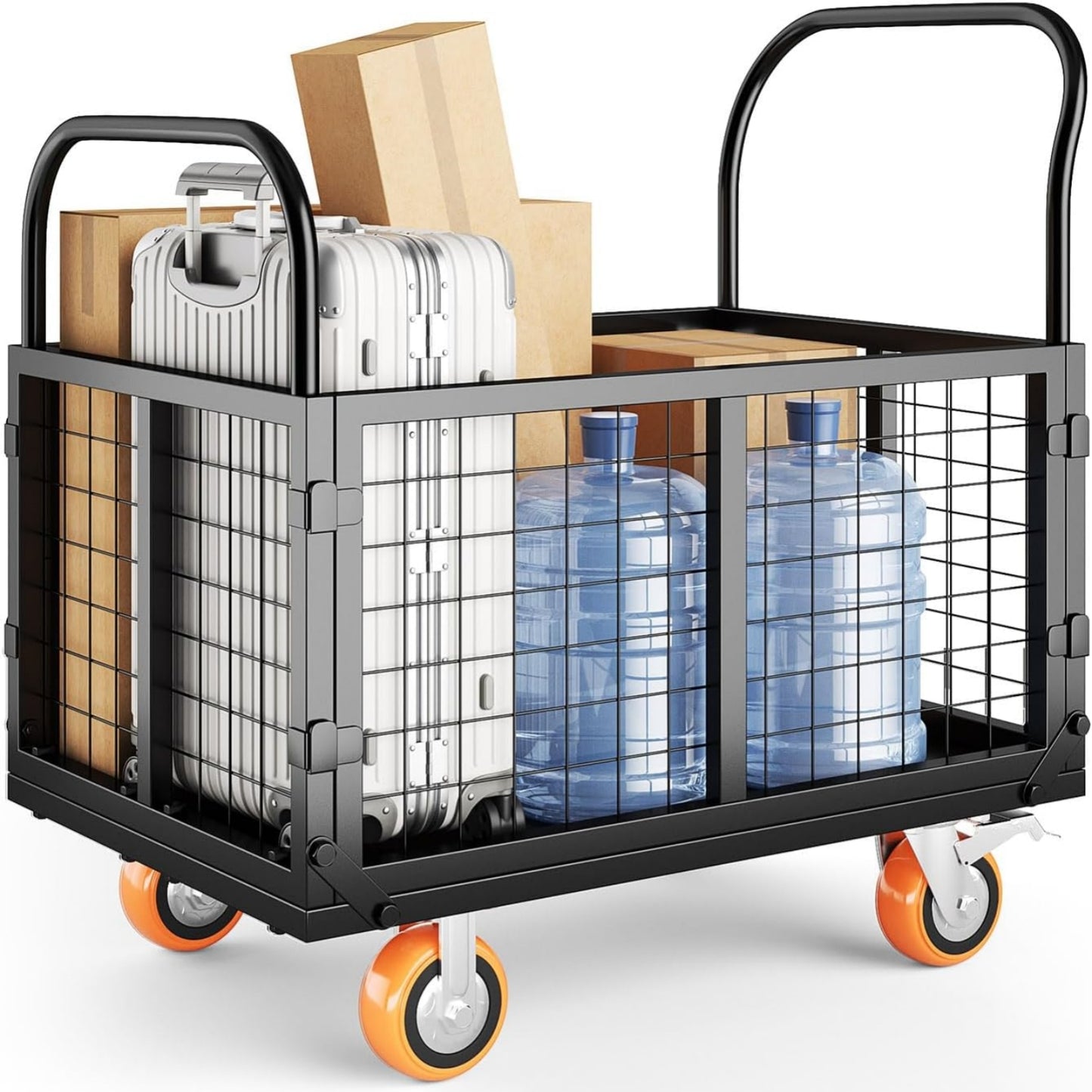 Garvee Foldable Platform Truck Cart, 39 x 26 x 42", with Cage Platform Truck,1800 lbs Max