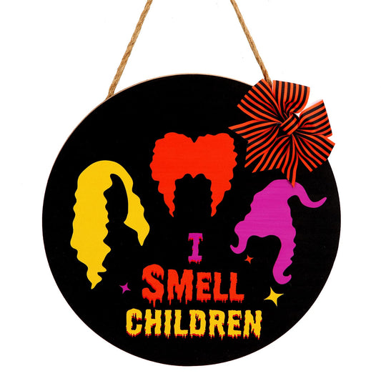 CYNDIE 12 inch Halloween Door Sign I Smell Children Wooden Black