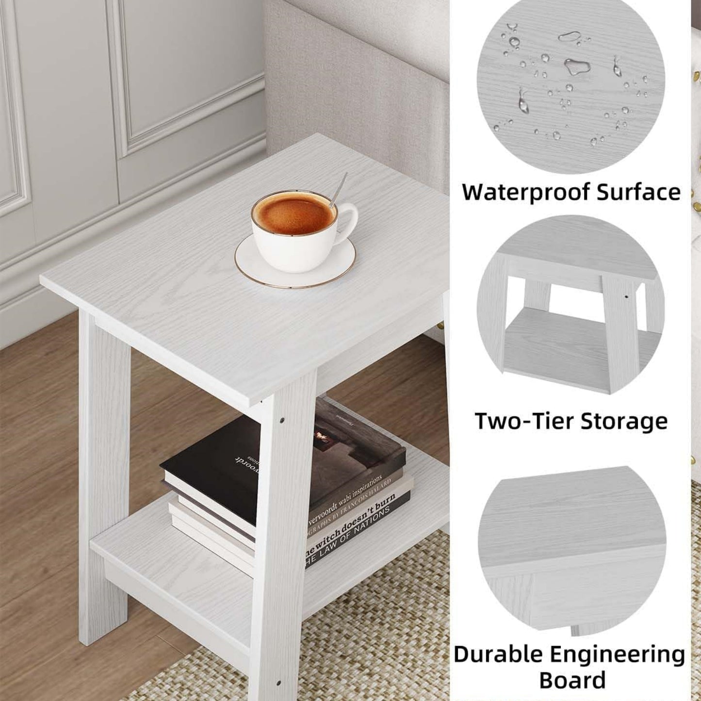 Garvee Farmhouse 2 Tiers End Table, with Storage Shelves