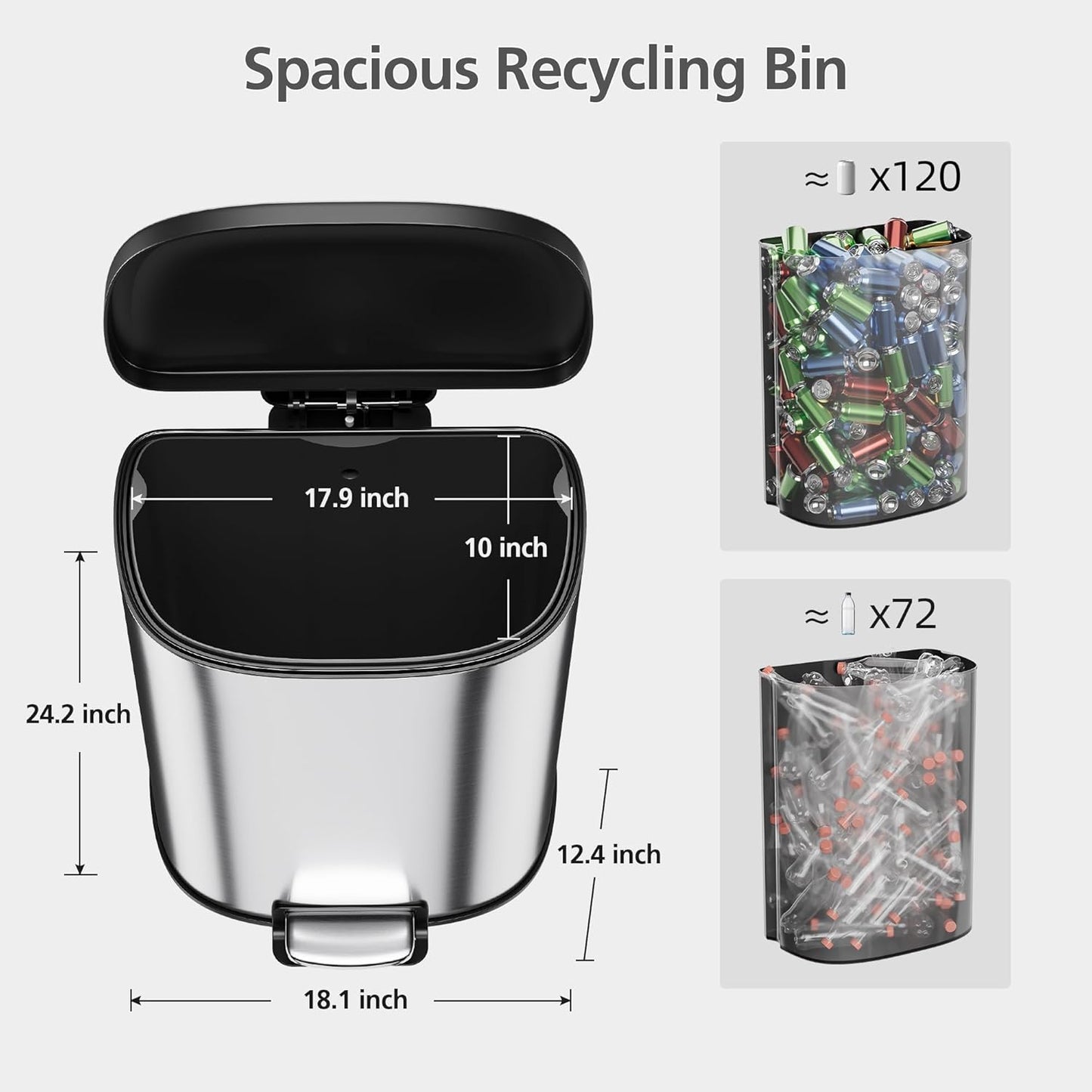 Goldensoil D Shape 13.2 Gallon Kitchen Stainless Steel Step-0n Trash Can,Silver