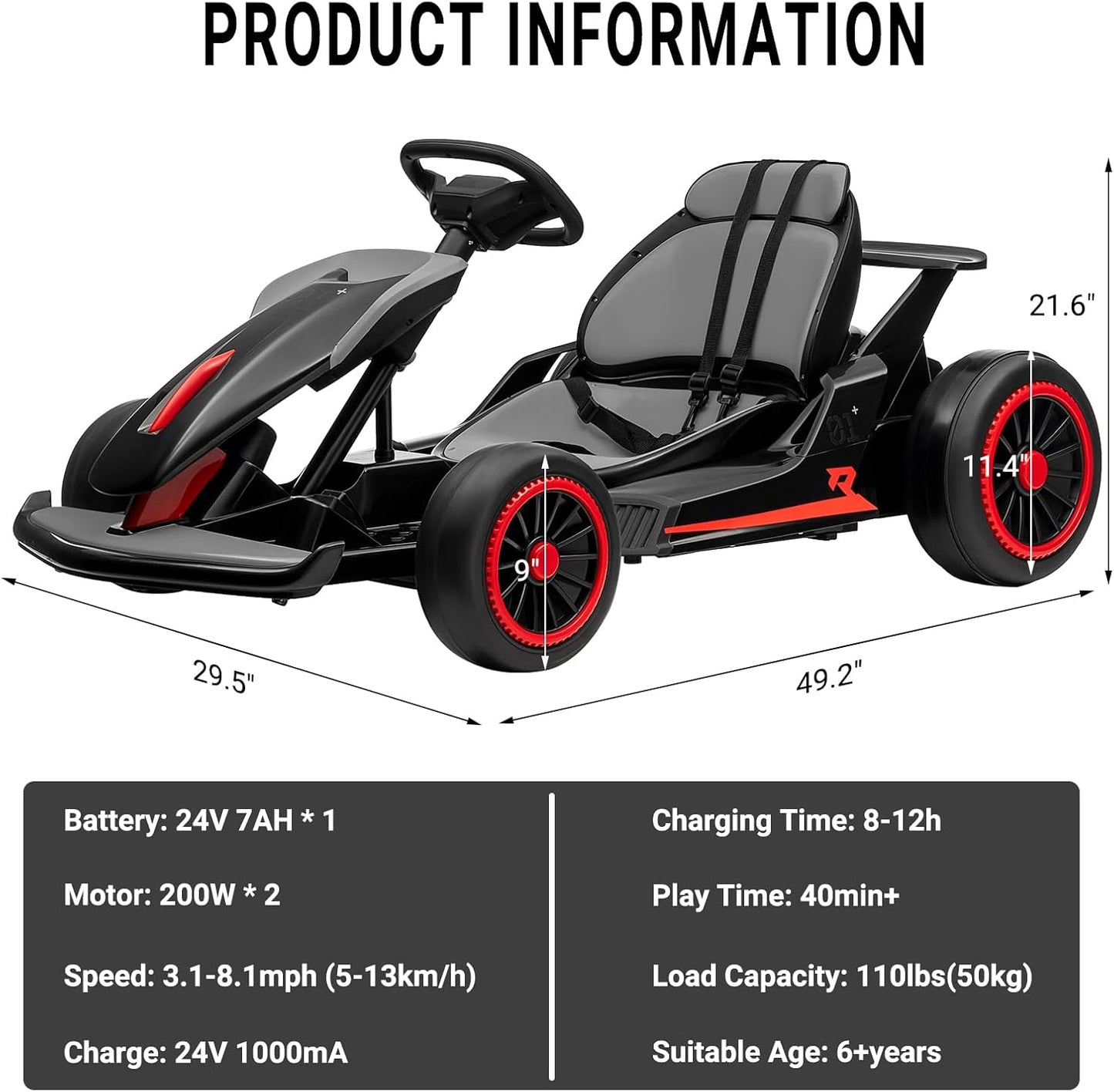 Garvee Kids Electric Drift Go-Kart, 24V 7AH Battery, 2*150W Motors, Outdoor Ride On Toy