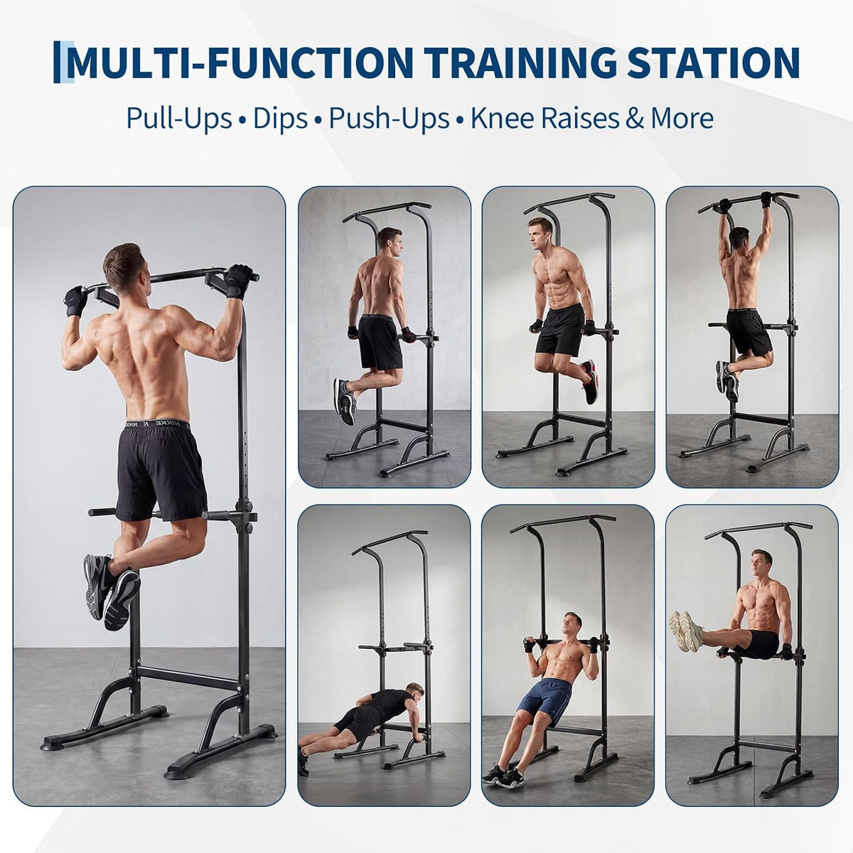 Riedhoff Power Tower Workout Station, Adjustable Pull Up Bar with Dip Bars, 10 Height Levels