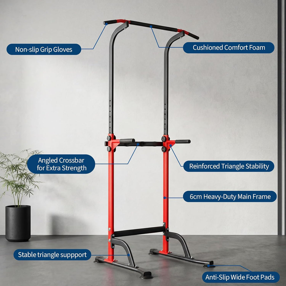 Riedhoff Power Tower Workout Station, Adjustable Pull Up Bar with Dip Bars, 10 Height Levels