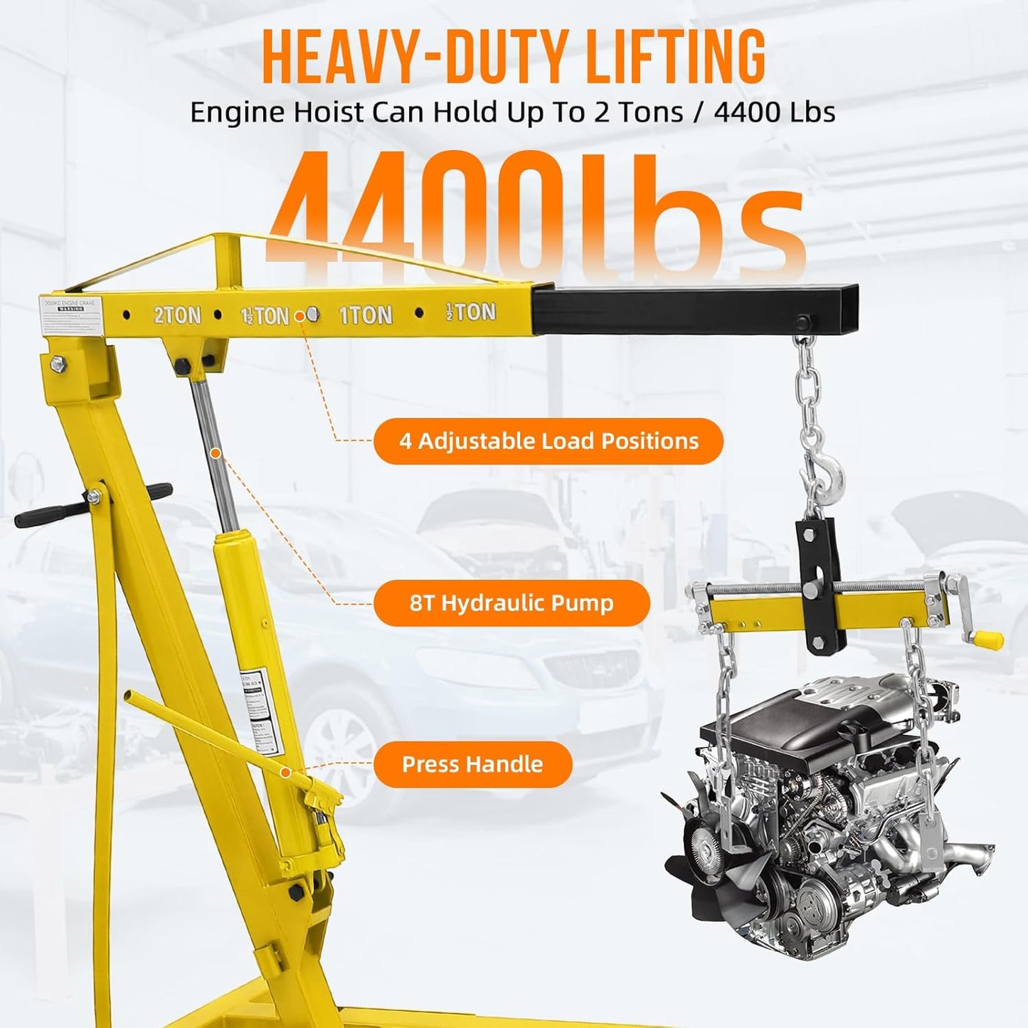 Riedhoff Folding Engine Hoist, Cherry Picker with Lever & 6 Casters, 2 Ton Max