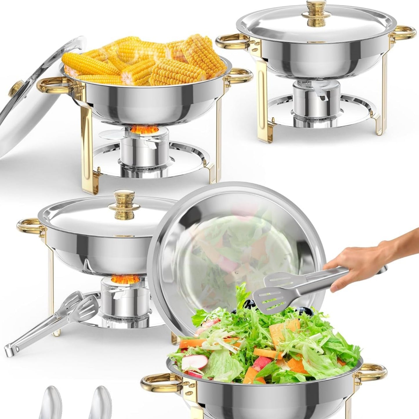 Garvee 5 qt Round Food Warmers Chafing Dish Buffet, Gold