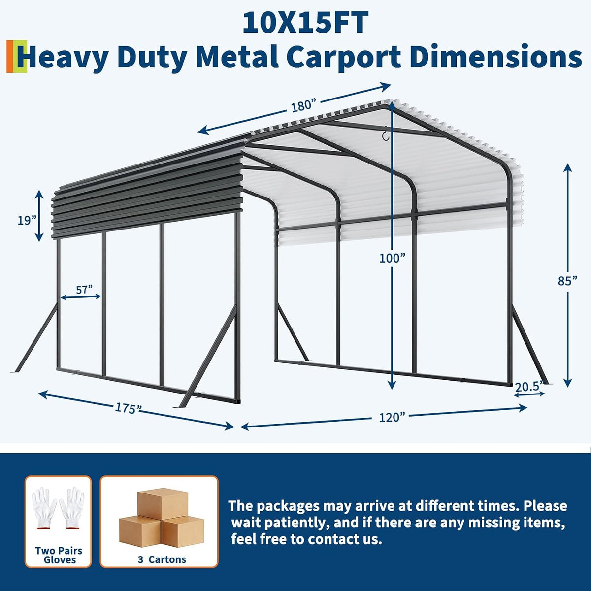 Riedhoff Metal Carport, Heavy Duty, Gray