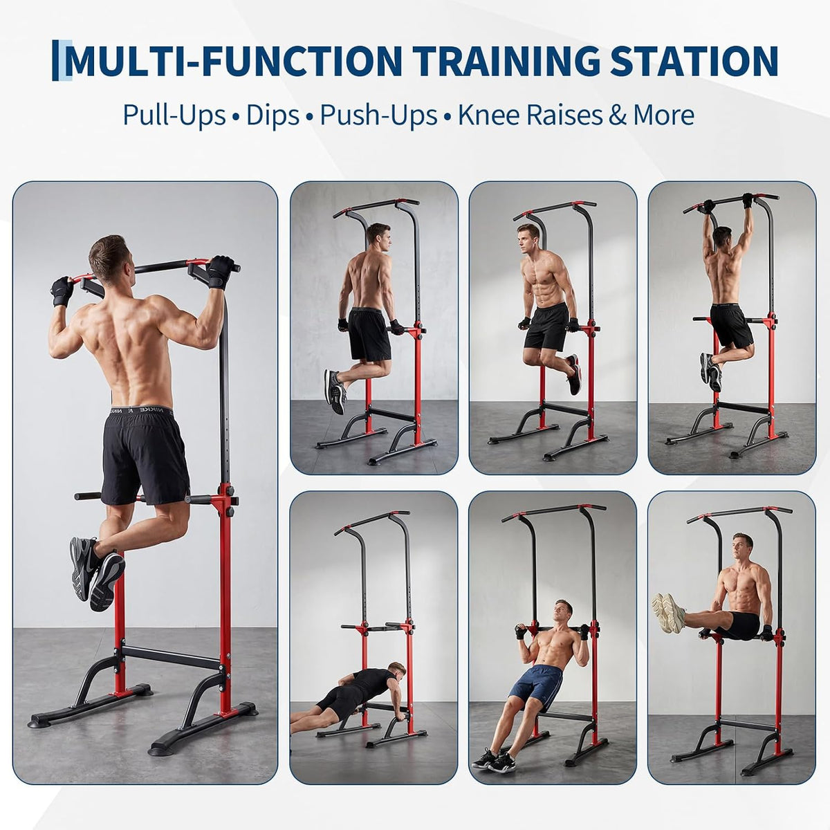 Riedhoff Power Tower Workout Station, Adjustable Pull Up Bar with Dip Bars, 10 Height Levels