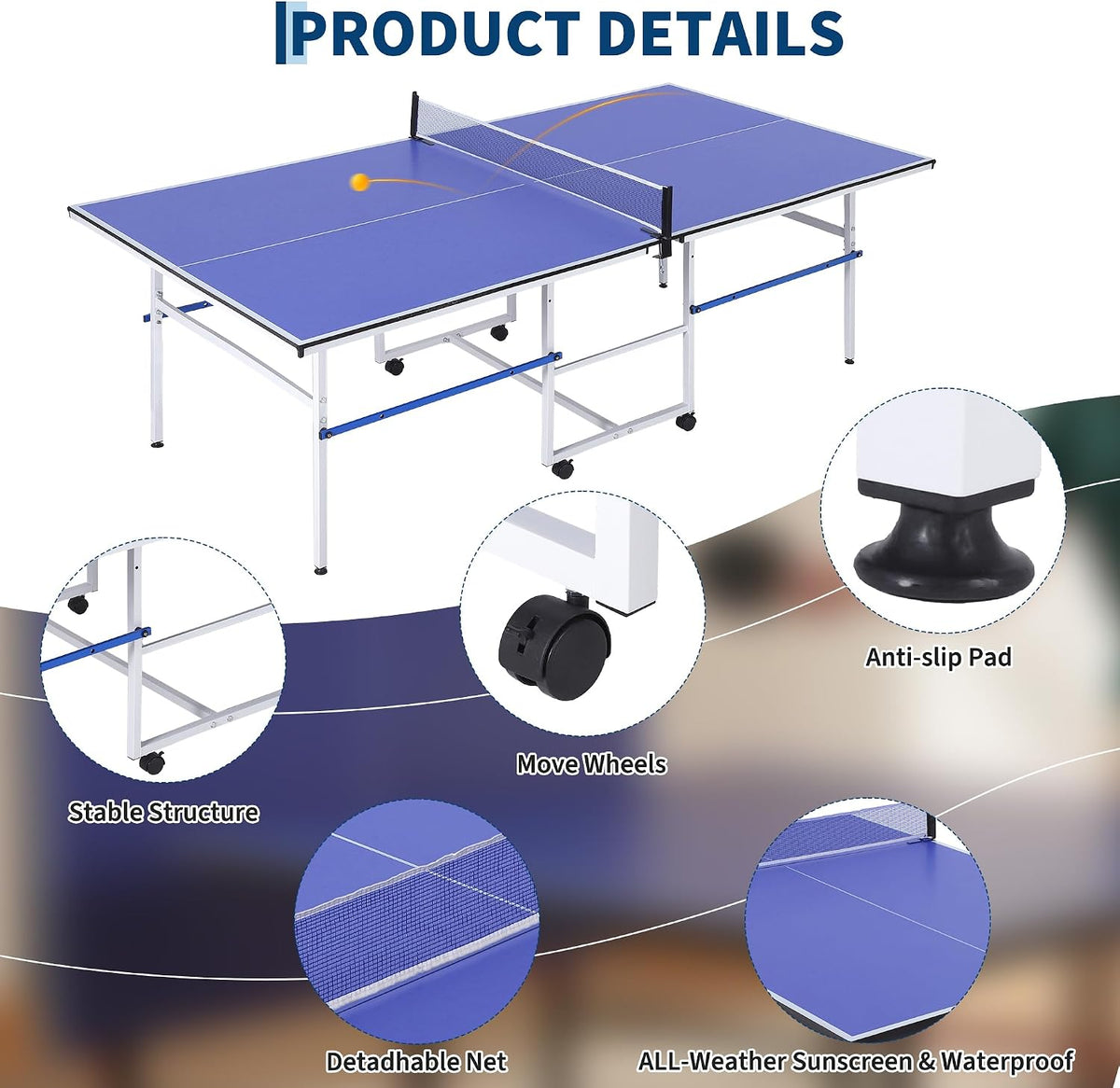 Riedhoff Portable Table Tennis Table with 2 Paddles & 3 Balls