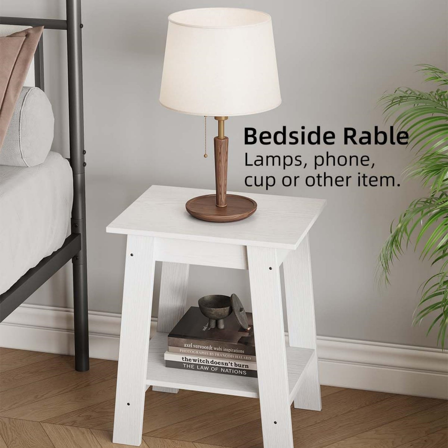 Garvee Farmhouse 2 Tiers End Table, with Storage Shelves