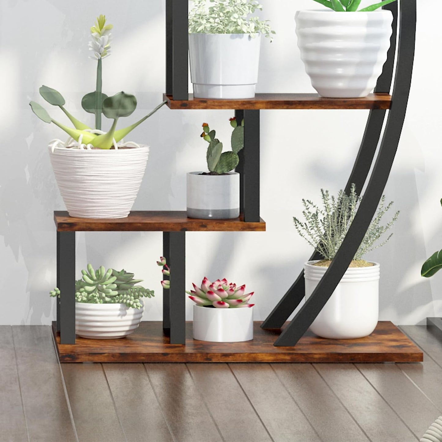 Garvee 5-Tier Wood Plant Stand, 23.6" x 15.7" x 56", Semicircle, 2 Count