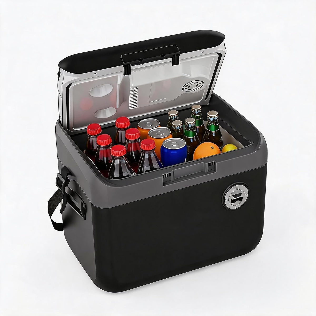 Riedhoff 32 quart Portable Car Refrigerator, Electric Cooler & Warmer with Handle, Black & Gray