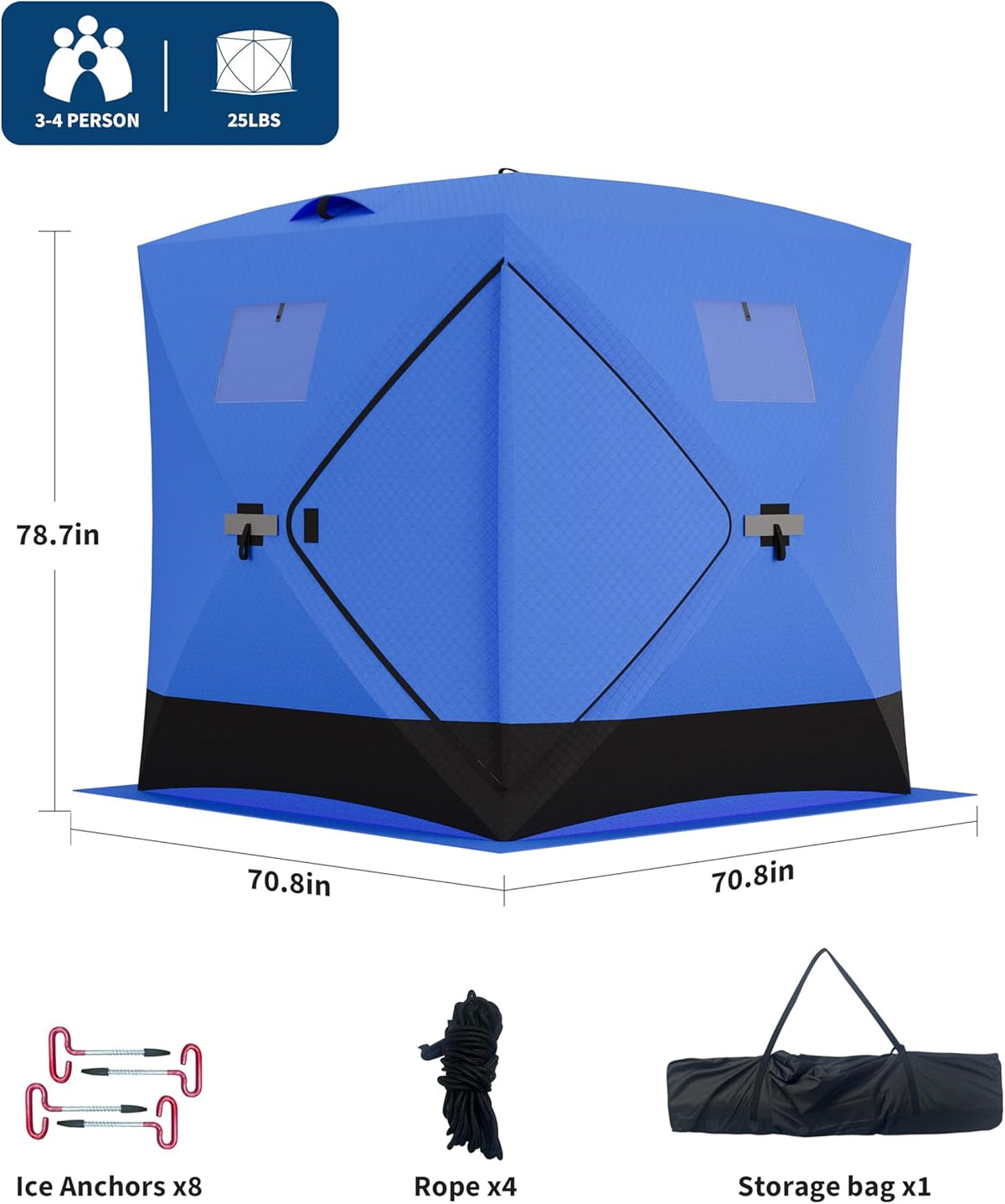 Garvee Ice Fishing Insulated Tent, 6-7 Person Shelter, 70.8 x 70.8 x 78.7"