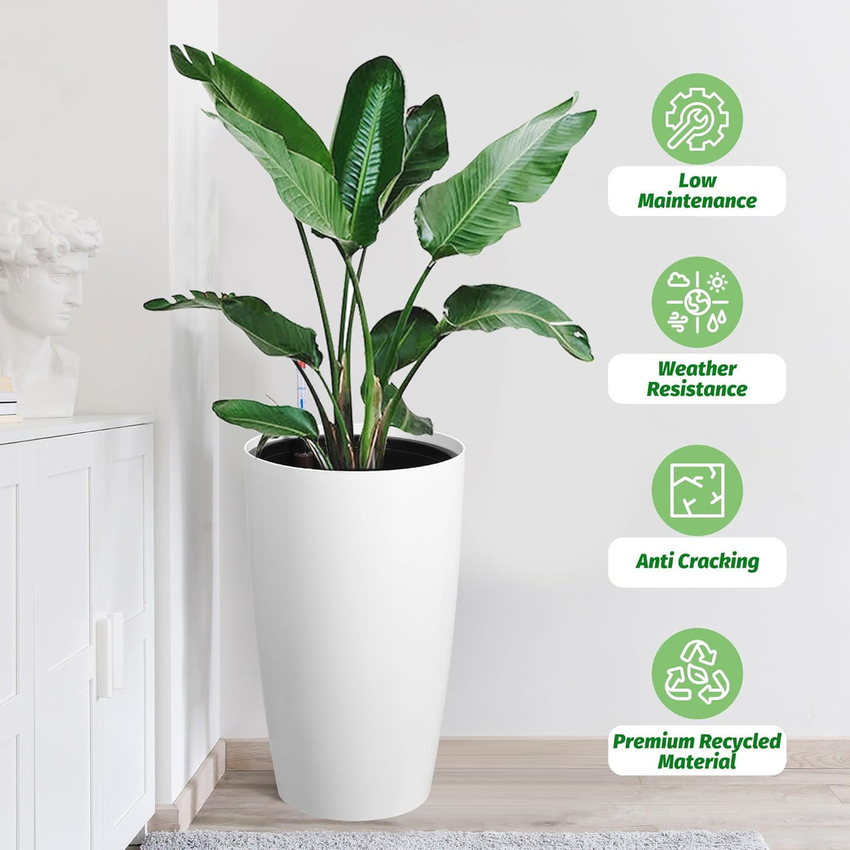 Riedhoff 21.5" Tall Round Planter Pots with Water Level Monitor, Self-Watering, 2 Count