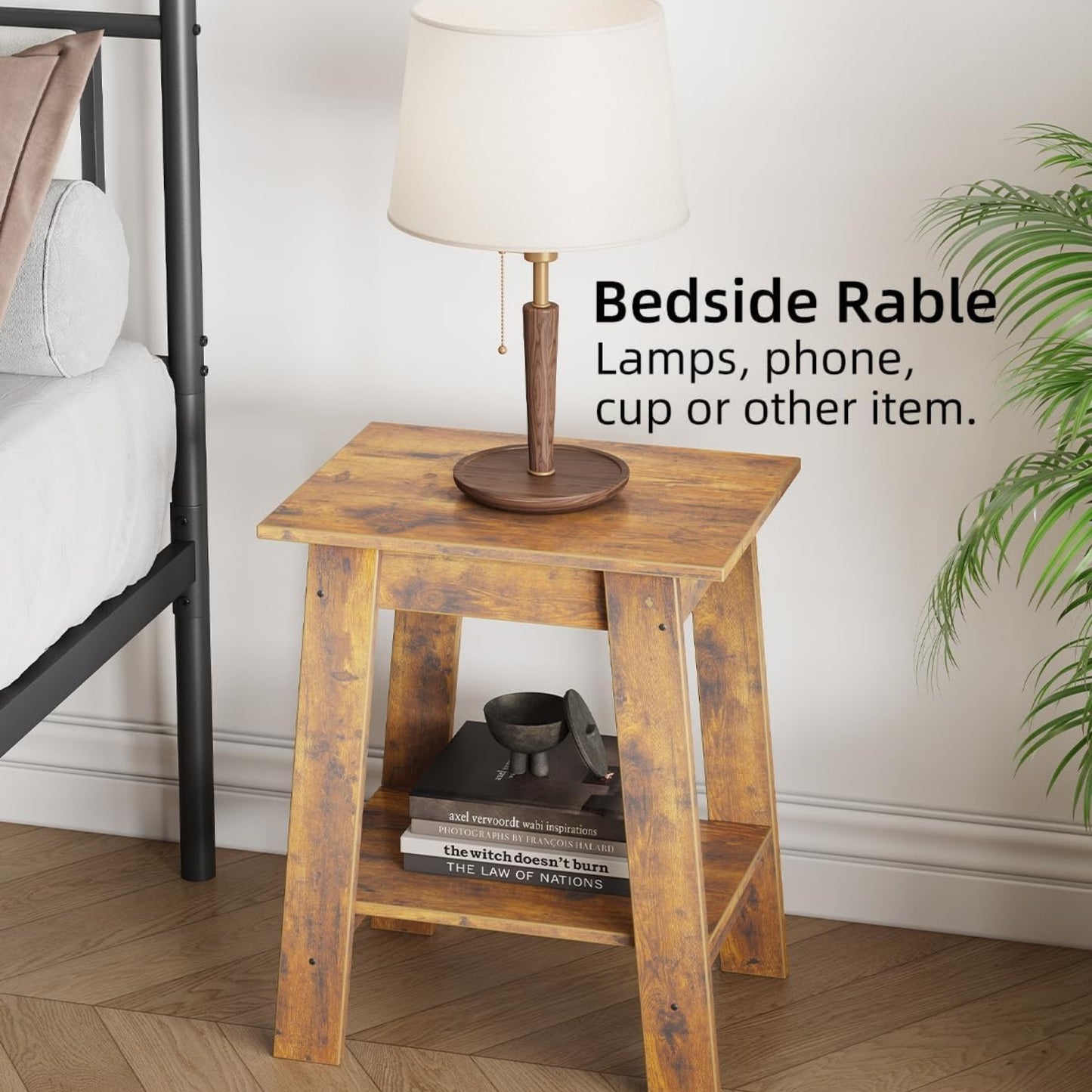 Garvee Farmhouse 2 Tiers End Table, with Storage Shelves
