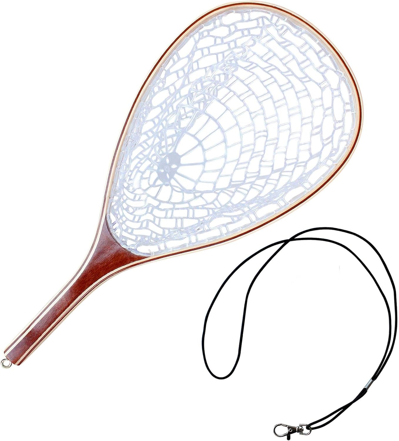 Riedhoff Wooden Handle Fly Fishing Net, with Durable Clear Rubber Net, 24" x 11" x 10"