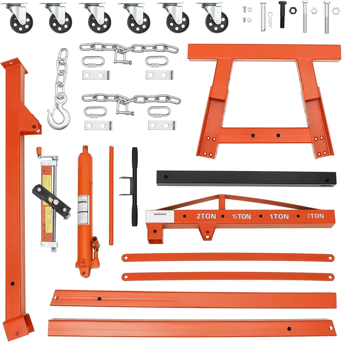 Garvee Steel Folding Hydraulic Engine Hoist, Heavy Duty with Lever, 2 Ton Max, 6 Wheels