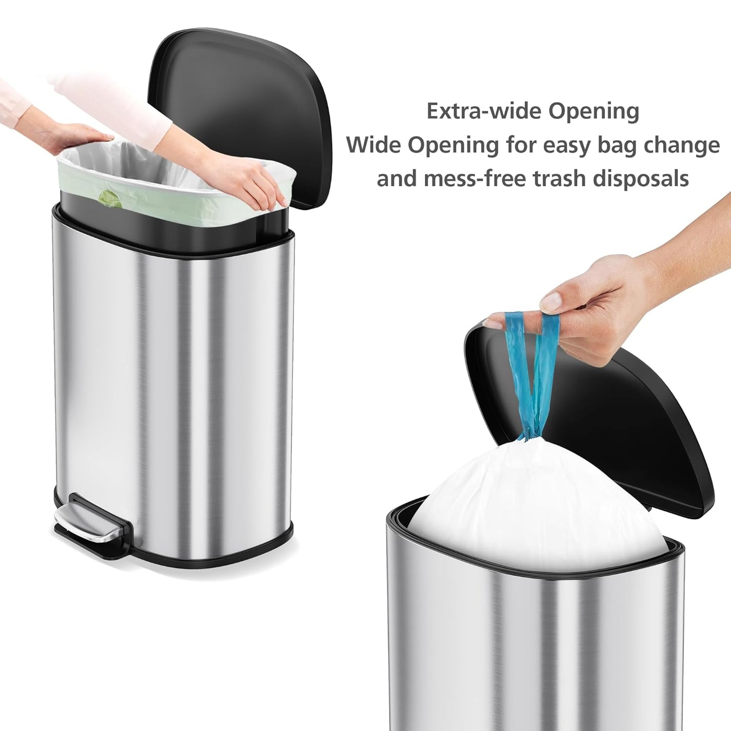 Goldensoil D Shape 13.2 Gallon Kitchen Stainless Steel Step-0n Trash Can,Silver