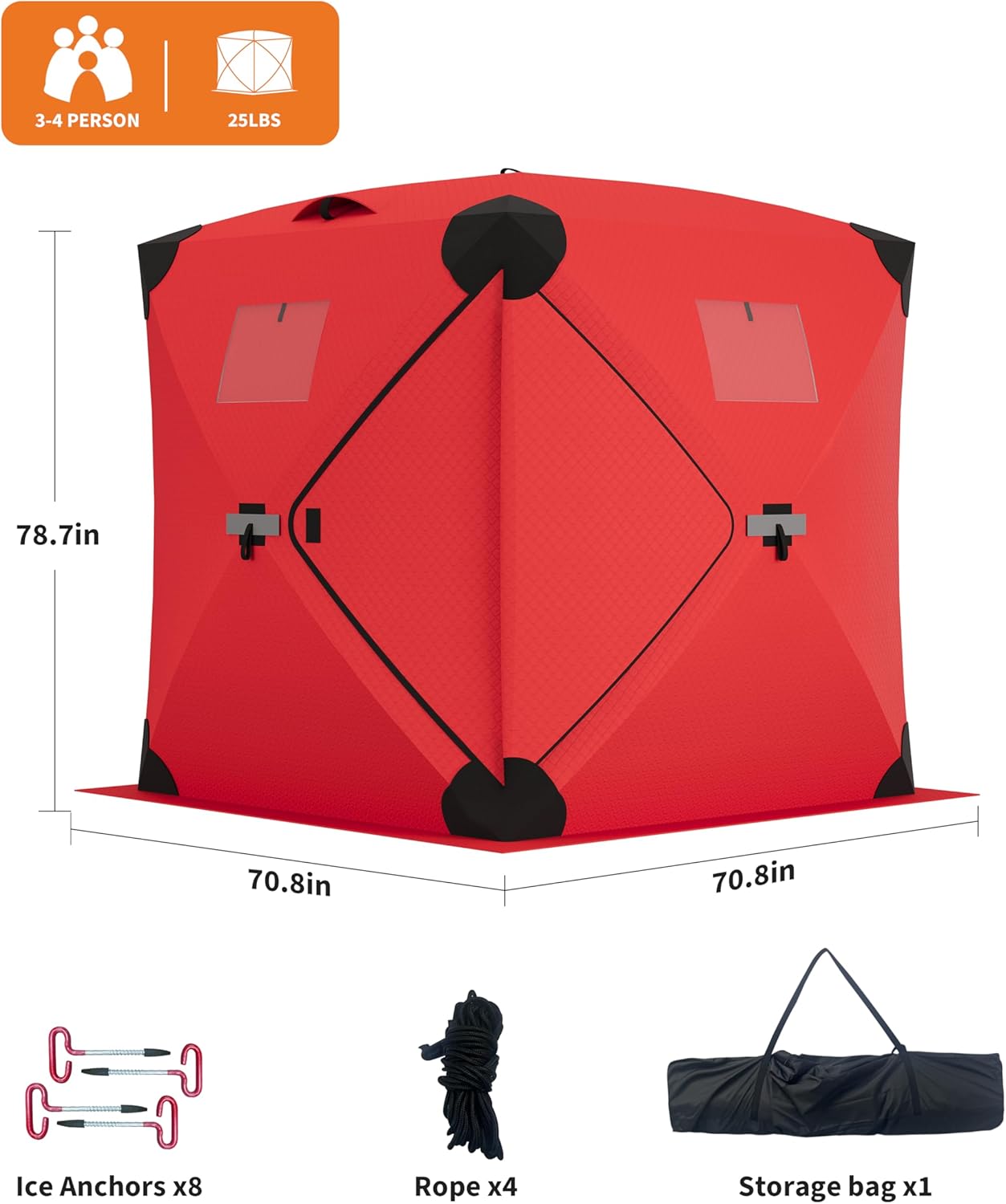 Garvee Ice Fishing Insulated Tent, 6-7 Person Shelter, 70.8 x 70.8 x 78.7"