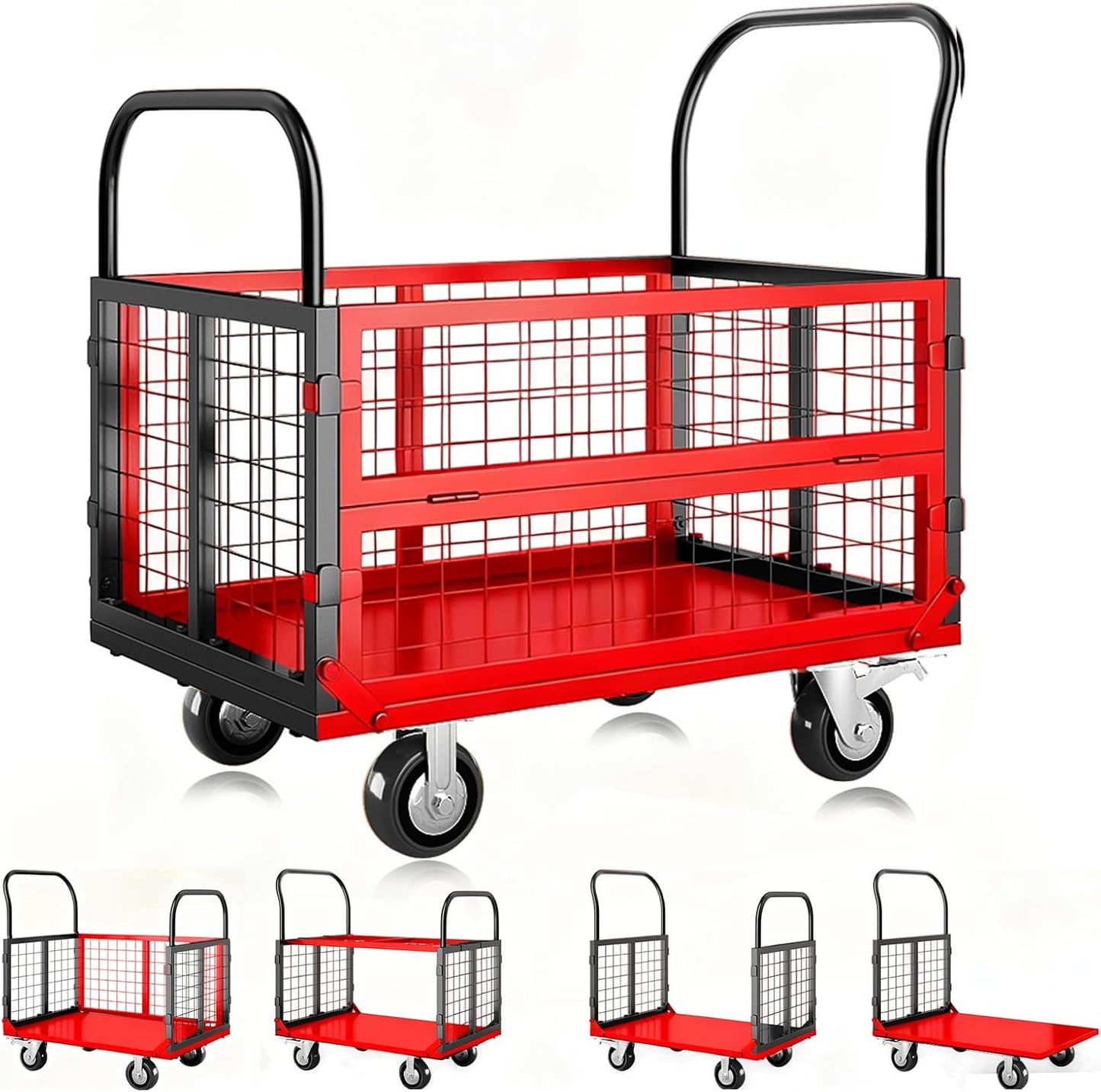 Garvee Foldable Platform Truck Cart, 39 x 26 x 42", with Cage Platform Truck,1800 lbs Max