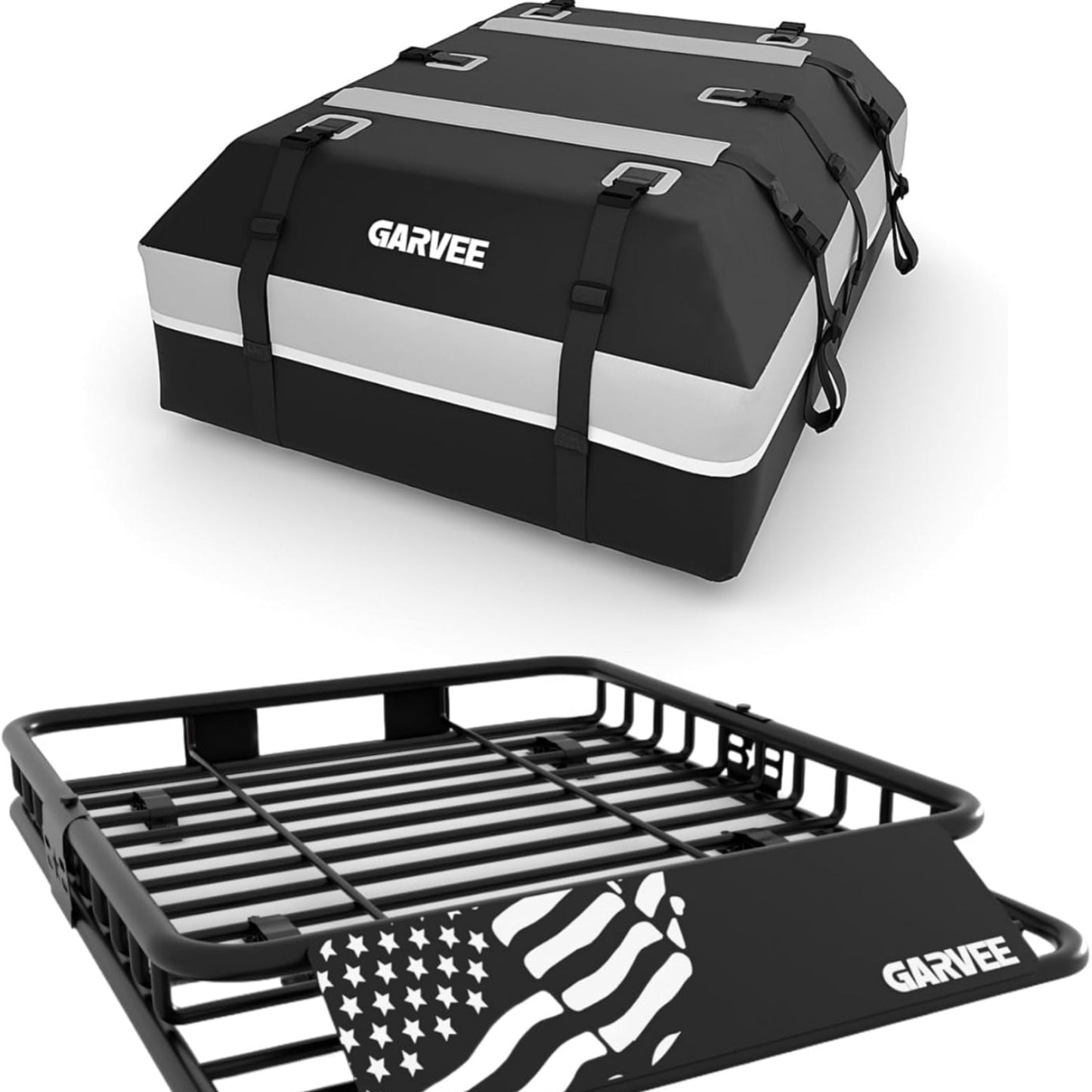 Garvee Universal Roof Rack Basket 46" x 36", with 44" x 34" Waterproof Luggage Bag, Black