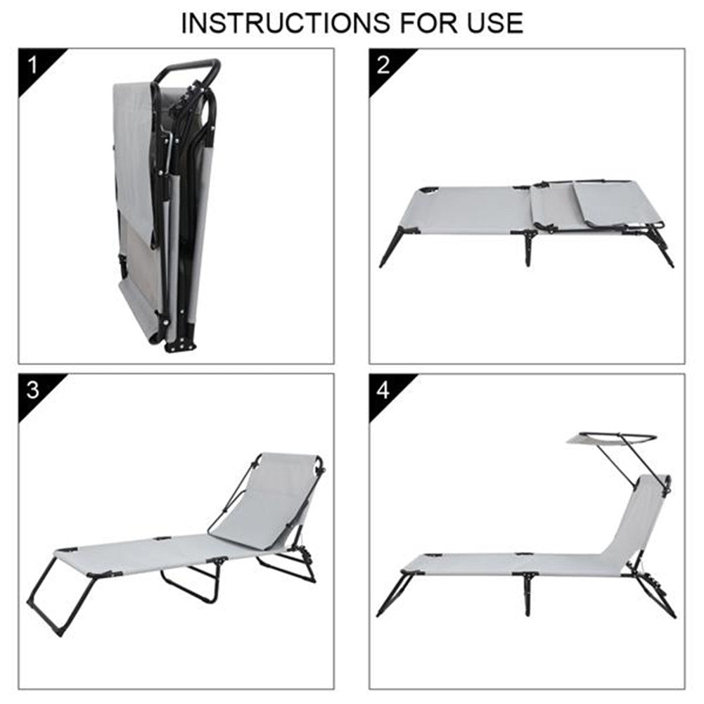 ALICIAN Outdoor Foldable Triple Folding Bed with Head Canopy Grey