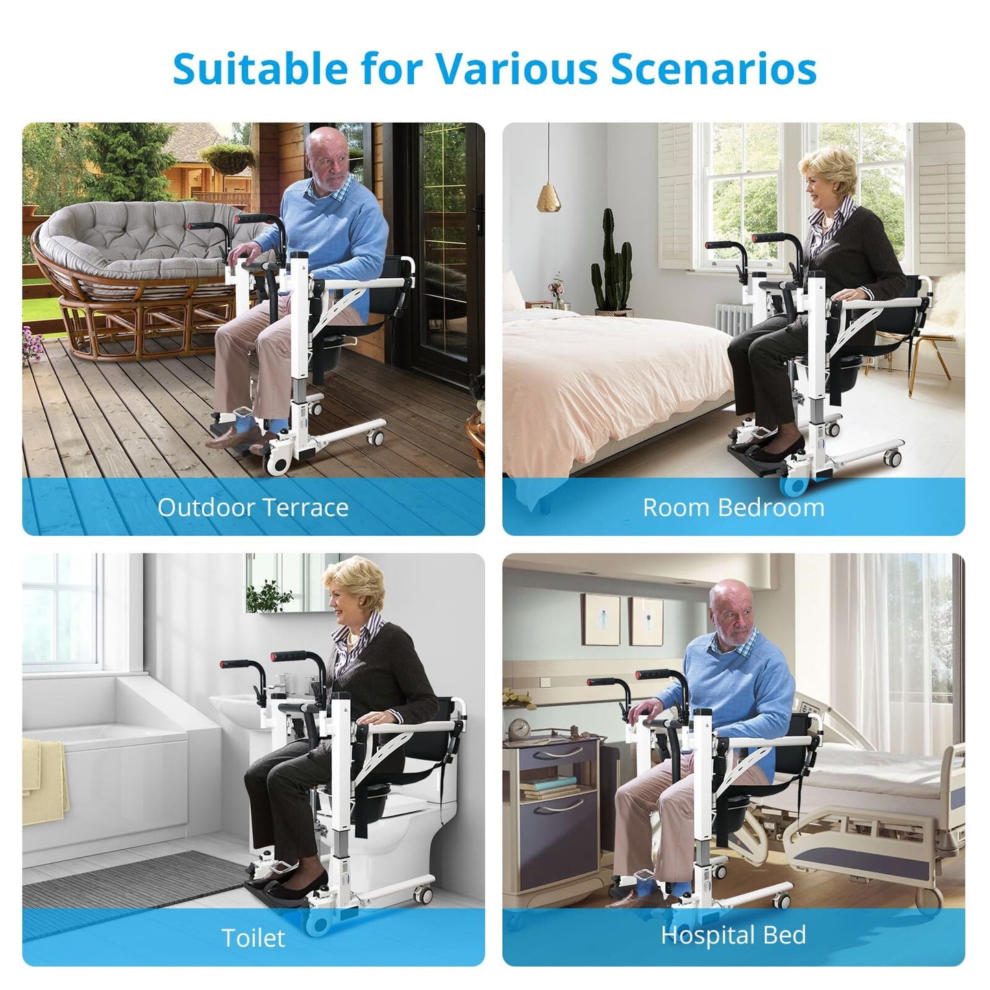 Goldensoil Hydraulic Patient Lift Chair, with 2 Cushions, 220 lb Capacity, White