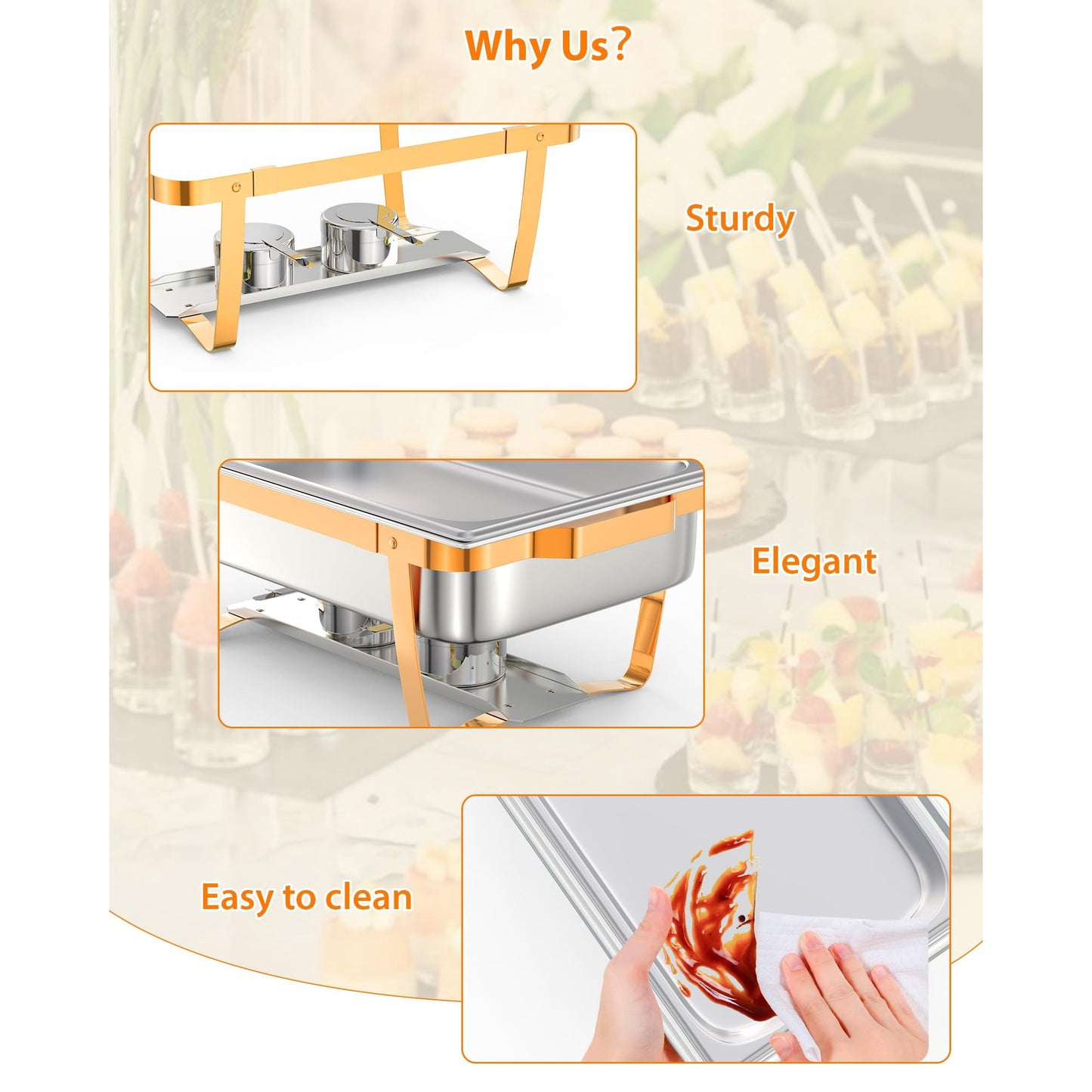 Garvee Electric Hot Pot 8 Qt Chafing Dishes with Buffet Lid Holder, Spoon and Tweezers