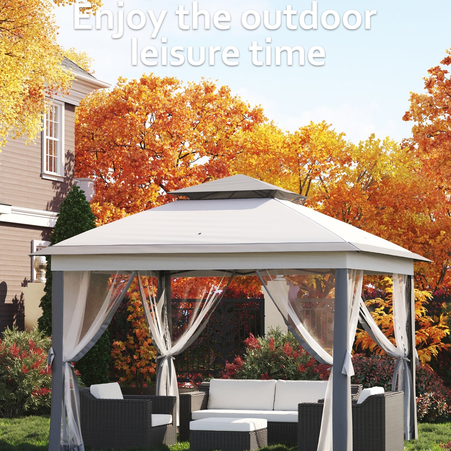 Garvee 10.82 x 10.82' Pop-Up Gazebo Tent, Adjustable Height with Mosquito Netting