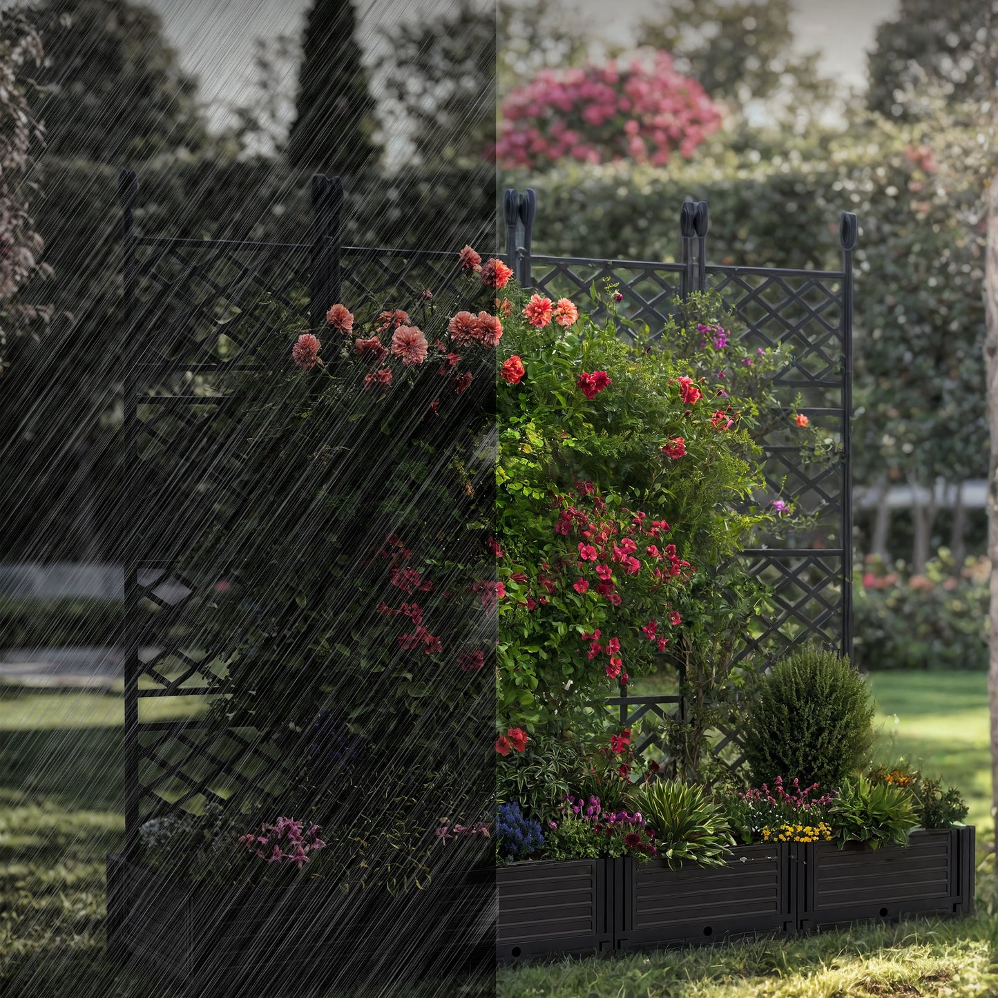 Riedhoff Planter Boxes Set with Trellises, 4 Planter Boxes & 4 Trellises, 65 x 16.2 x 62.99 inch