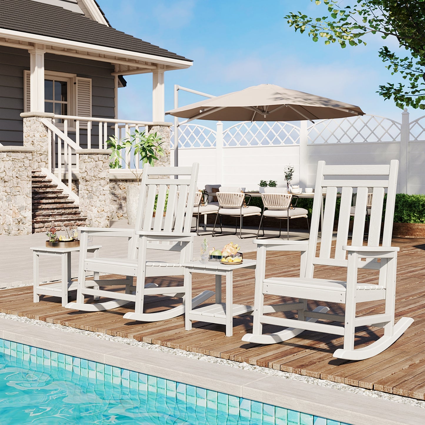 Garvee 2-Tier HDPE All Weather Adirondack Outdoor Side Table, 17.71" x 15.35" x 18.11"
