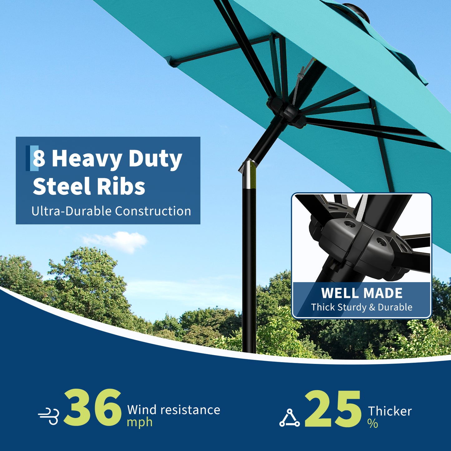 Garvee 9 feet Outdoor Patio Umbrella, with Push Button Tilt & 8 Sturdy Ribs