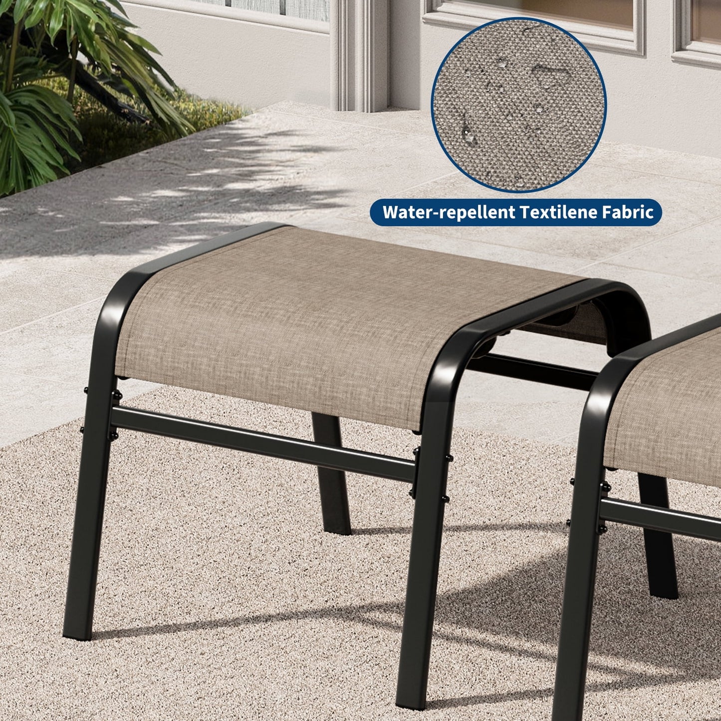 Garvee Stackable Outdoor Ottomans Set of 2,All-Weather Textilene Foot Stool with Metal Frame