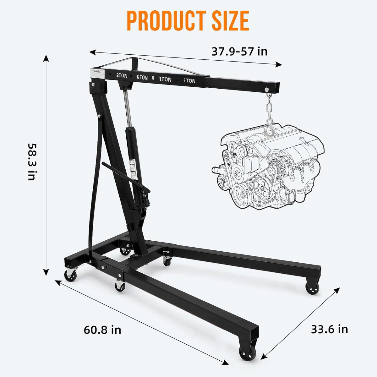 Riedhoff Hydraulic Engine Hoist, 2 Ton Max, Cherry Picker, 4400 lbs, No Lever, Black