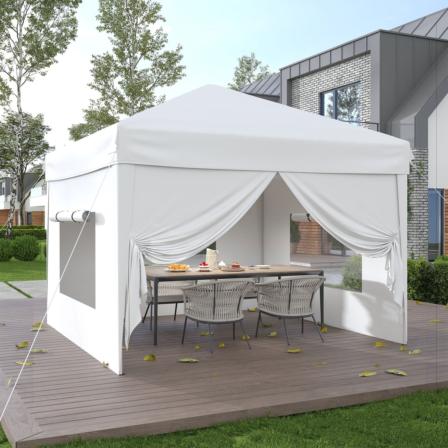 Garvee 10 x 10 ft Pop up Canopy Tent with 4 Sidewalls, 3 Adjustable Heights, White