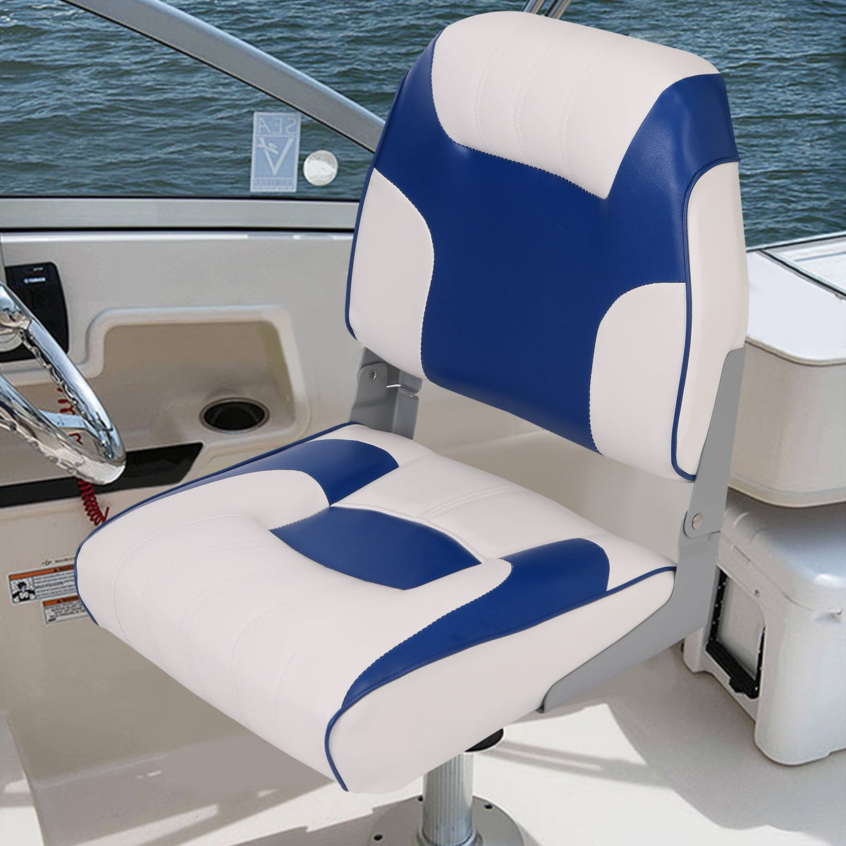 Garvee Low Back Folding Boat Seats, Marine Captain Chairs, 2 Count, Blue & White