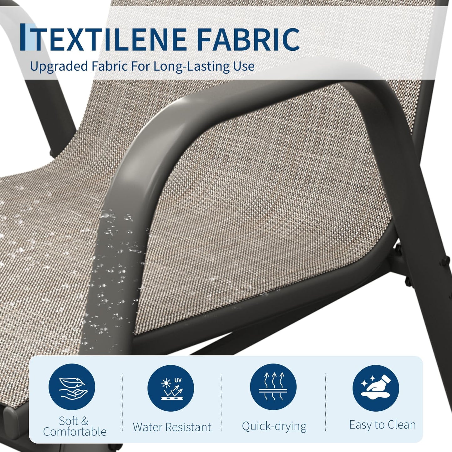 Garvee Stackable Patio Dining Chairs Set of 4, Metal and Textilene for Lawn Poolside
