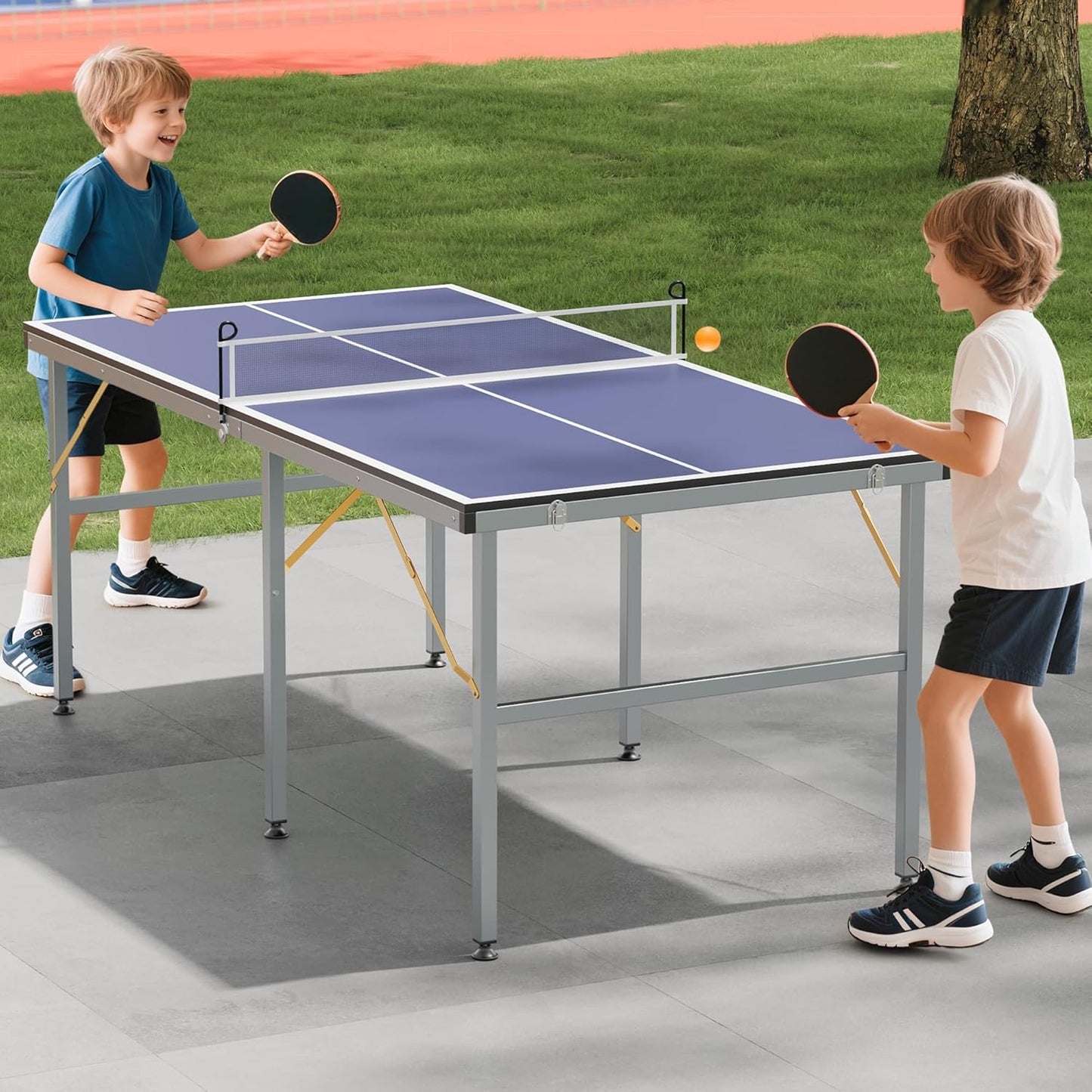 Riedhoff Portable Table Tennis Table, Ultra-Compact Design with Net, 2 Paddles & 3 Balls